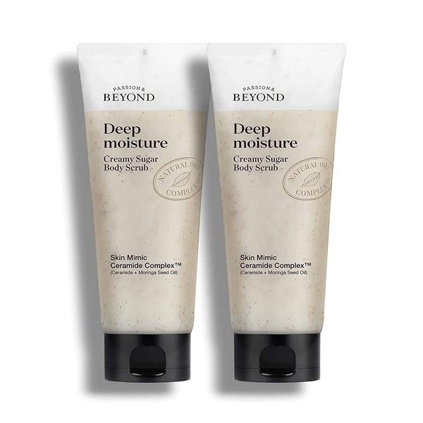 BEYOND Deep Moisture Creamy Sugar Body Scrub 1+1 with Ceramide & Moringa Oil - Hydrating Body Exfoliator for Dry Sensitive Skin - Korean Skin Care - Body Gift Set (260 g/8.79 fl oz*2)
