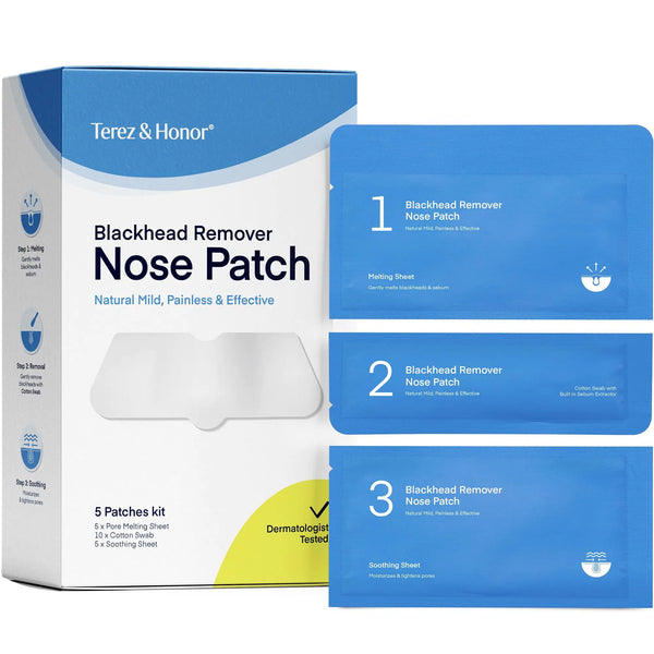 Blackhead Remover Nose Pore Patches: Natural Mild Painless Korean Skin Care Patented Formula Targets Pores Pimples in 3 Steps - Dermatologist Tested Cruelty Free for All Skin Types - 5 Pcs
